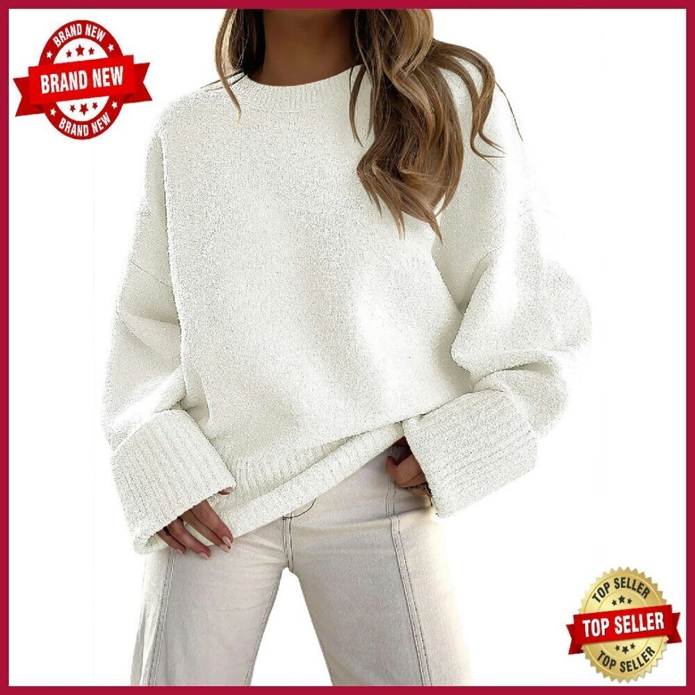 Oversized Fuzzy Knit Pullover Sweater Long Sleeve Chunky Fall Casual